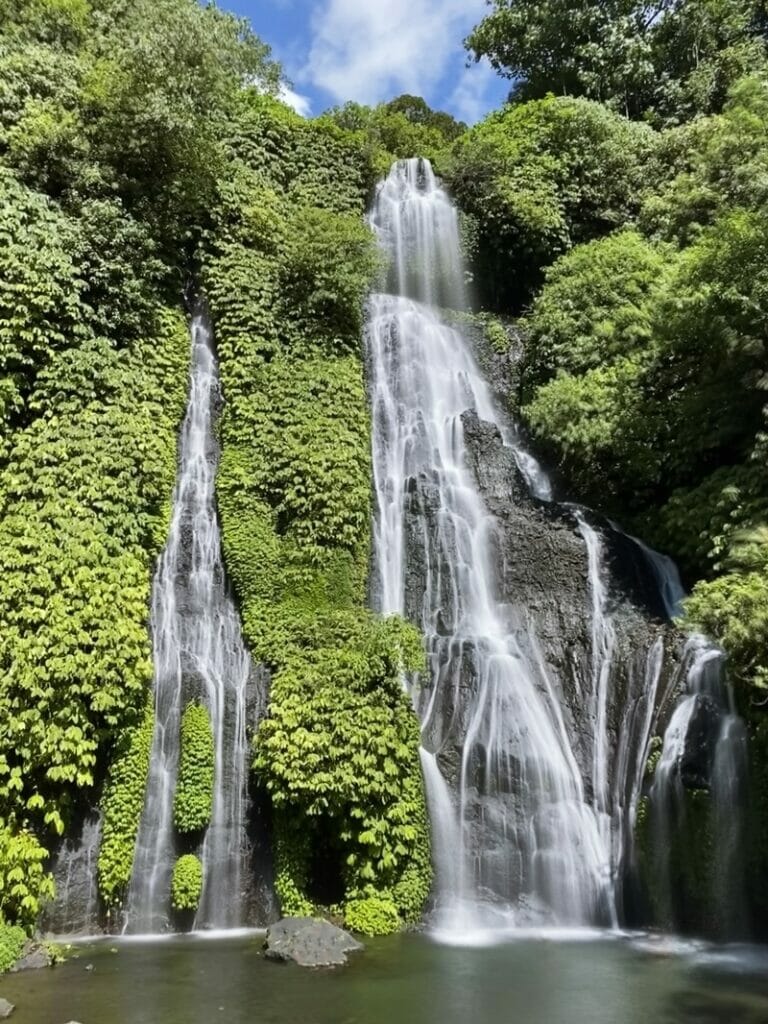 Banyumala Twin Waterfall near Munduk in Bali Indonesia lone exposure