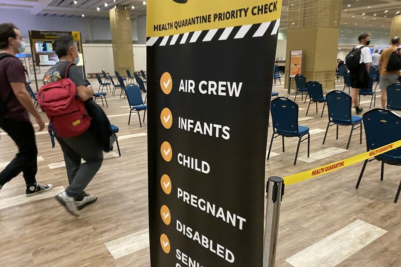 Priority lines at Bali airport in Indonesia