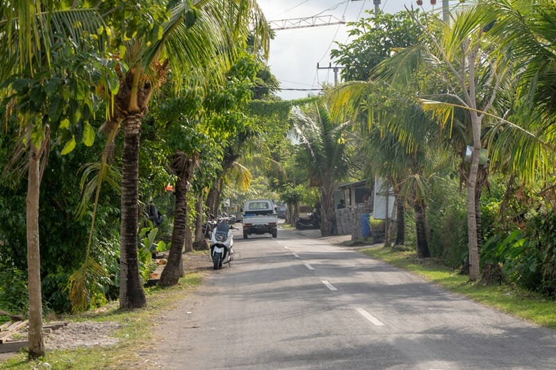 Quiet street in Pererenan in Canggu Bali Indonesia