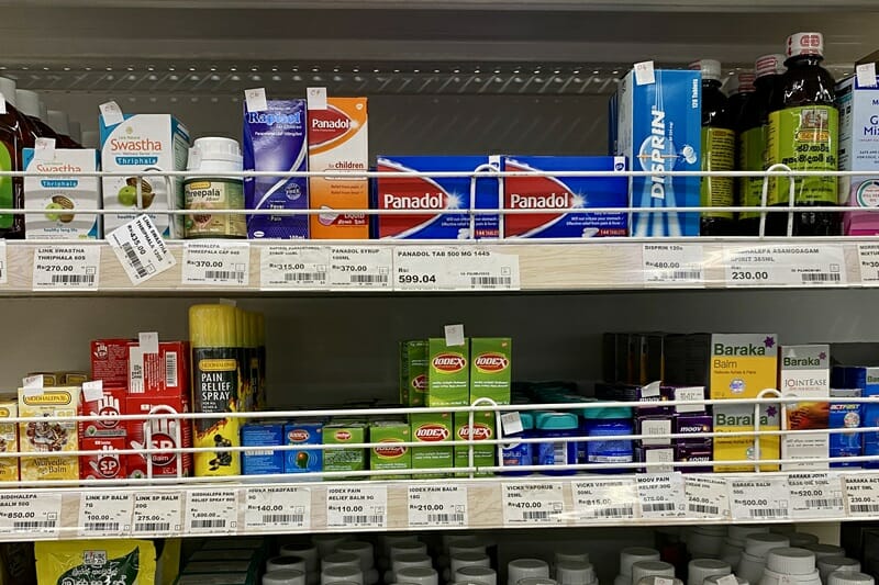 Medication on shelves in Sri Lanka