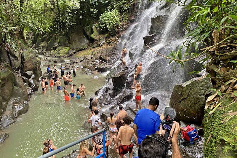 Crowds at Kanto Lampo waterfall in Ubud Bali