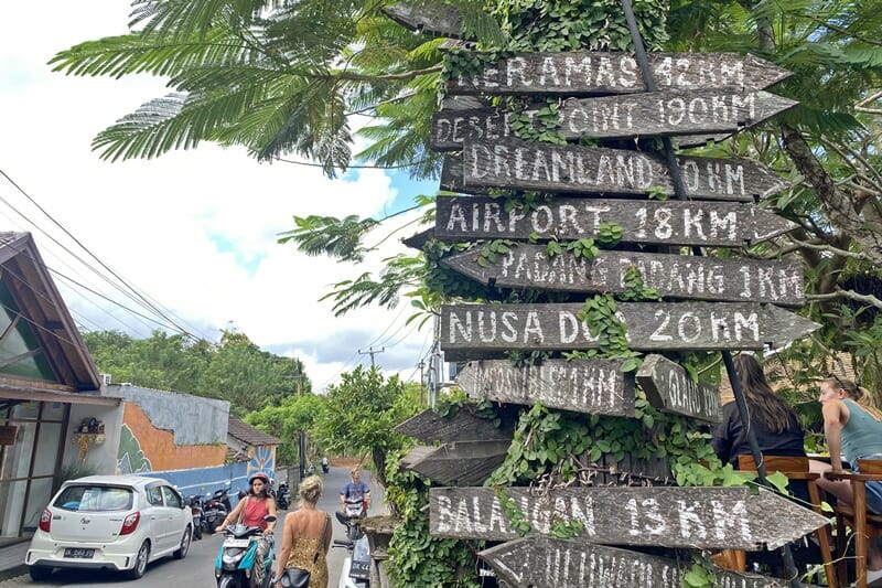 Road signs in Uluwatu Bali