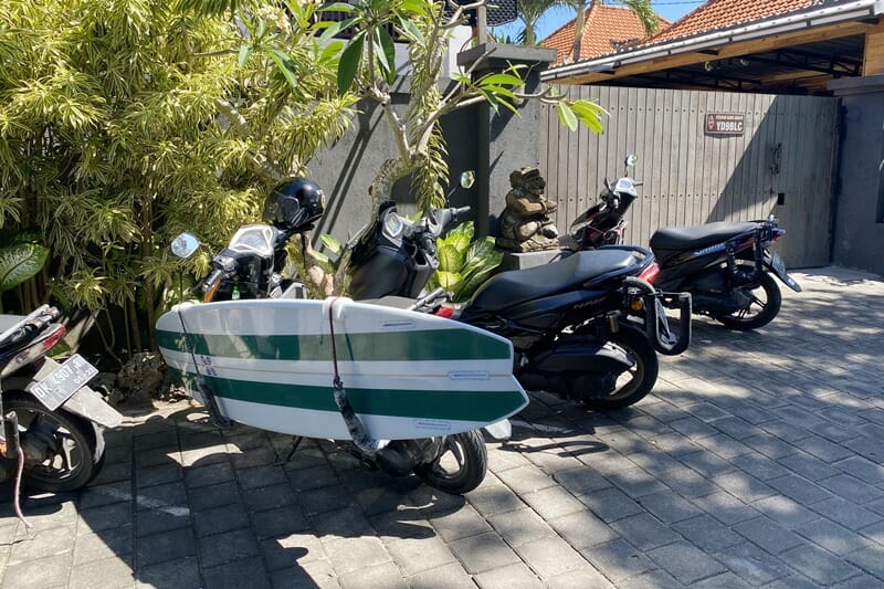 Scooter with surfboard rack in Uluwatu Bali