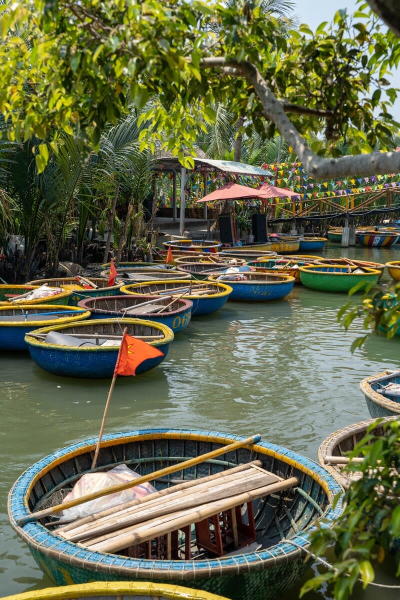 Basket boats at the Bay Mau Coconut Forest in Hoi An Vietnam
