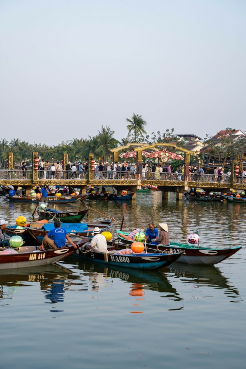 Boats at Hoi An riverside in Vietnam