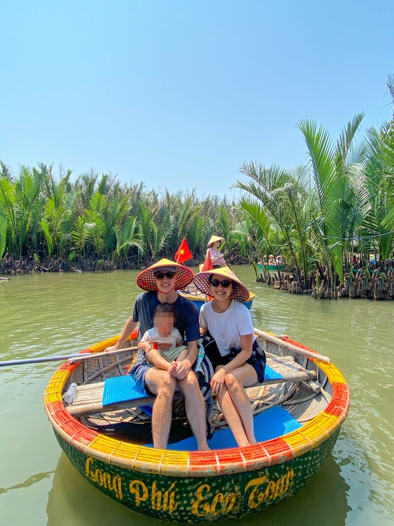 Coconut Basket Boat tour in Hoi An Vietnam family photo