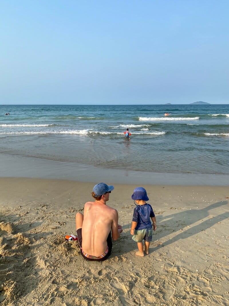 Family at An Bang Beach in Hoi An Vietnam