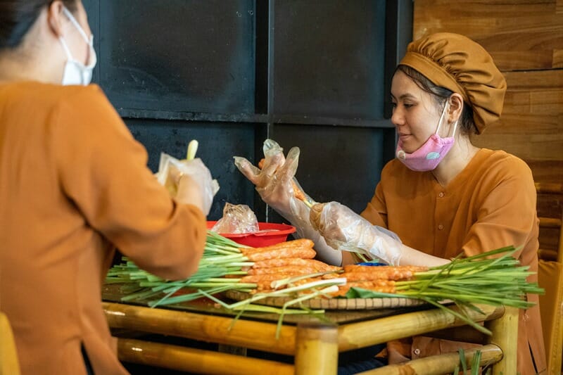 Pork and lemongrass skewers at Madam Thu in Hue Vietnam