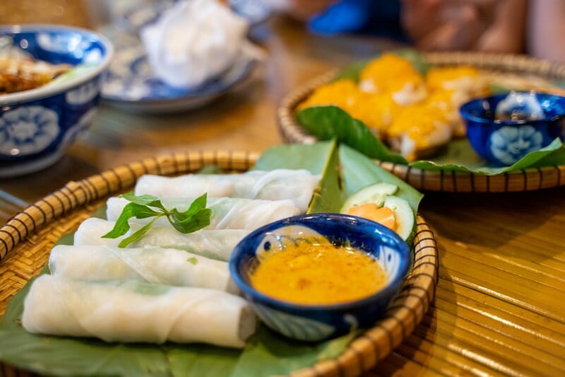 Rice paper rolls at Madam Thu in Hue Vietnam