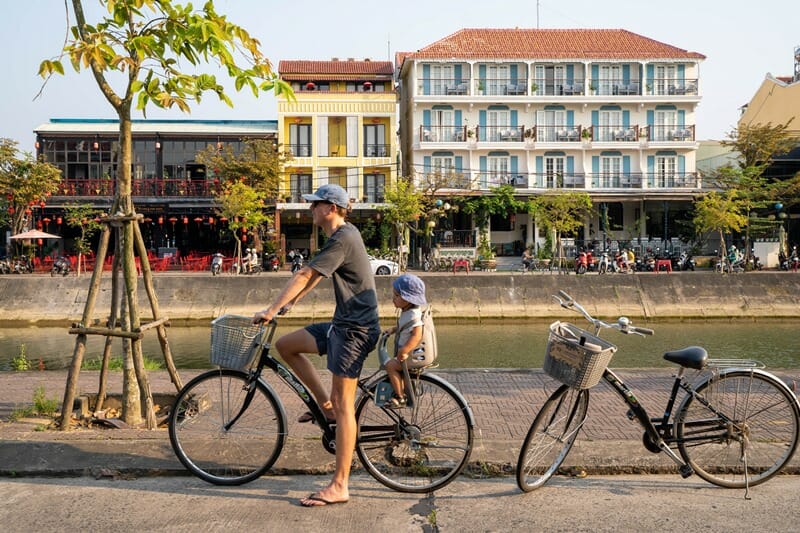 Riding bicycles in Hoi An in Vietnam