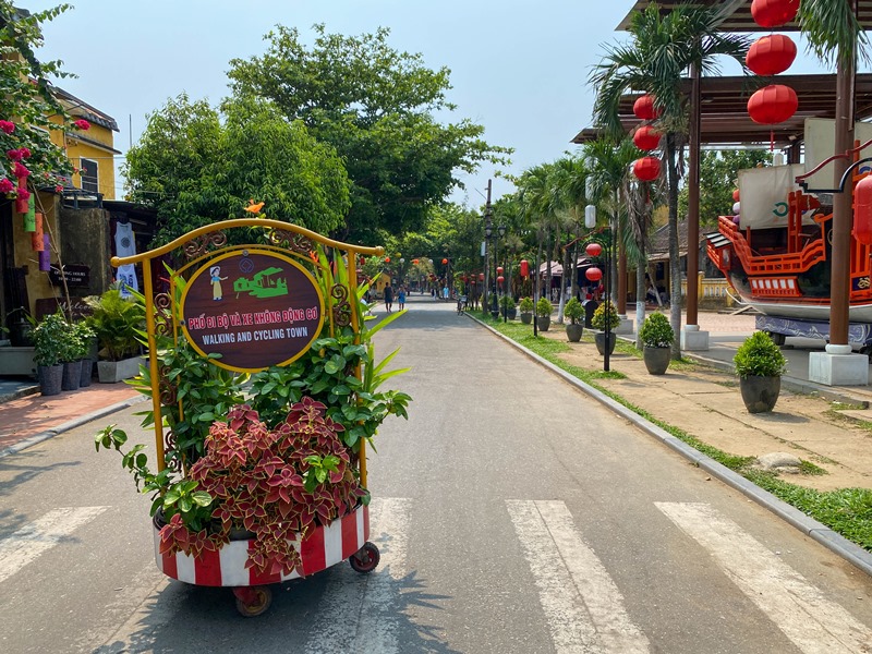 Walking and cycling town in Hoi An Vietnam
