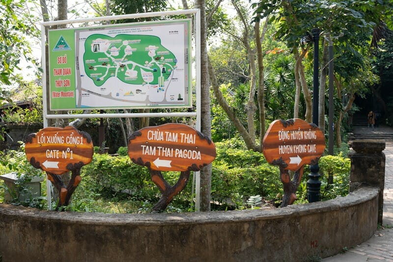 Signs at the Marble Mountains in Vietnam