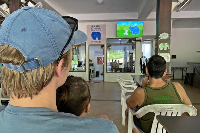 Watching intro video at Samui Elephant Haven in Koh Samui