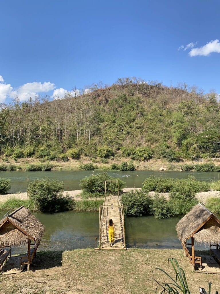 Bamboo bridge at The Namkhan Eco Resort in Luang Prabang Laos