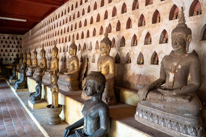 Buddha statues at Wat Sisaket in Vientiane Laos