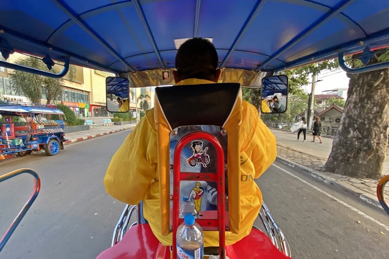 Riding in a tuk tuk in Vientiane Laos