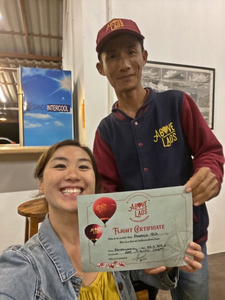 Above Laos flight certificate in Vang Vieng Laos