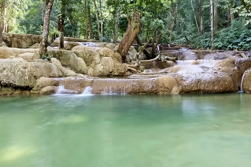 Long exposure of lower pool of Tat Sae Waterfall in Luang Prabang Laos
