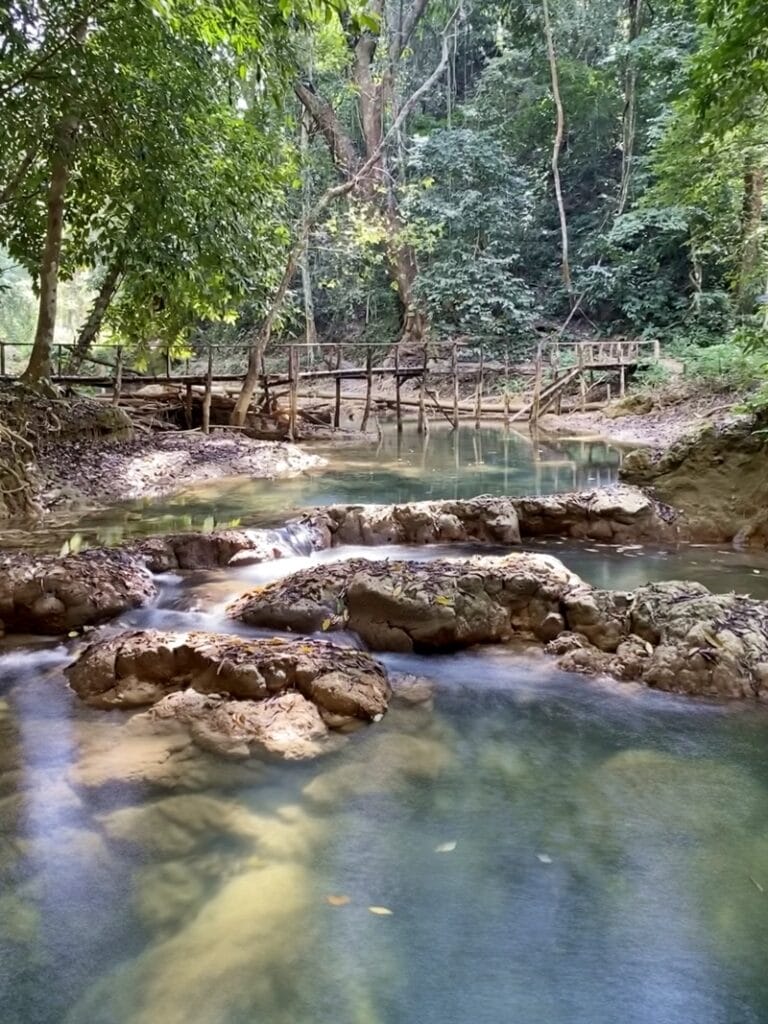 Long exposure of upper pool of Tat Sae Waterfall in Luang Prabang Laos