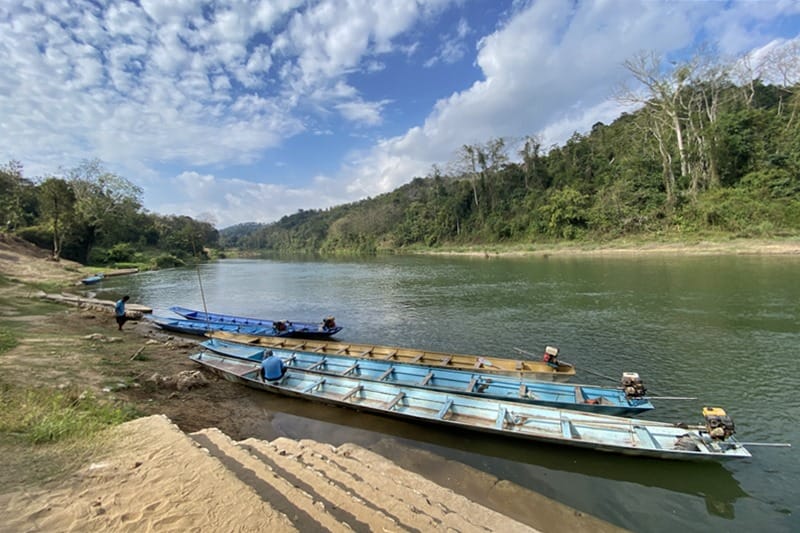 Longtail boats to Tad Sae Falls in Luang Prabang Laos