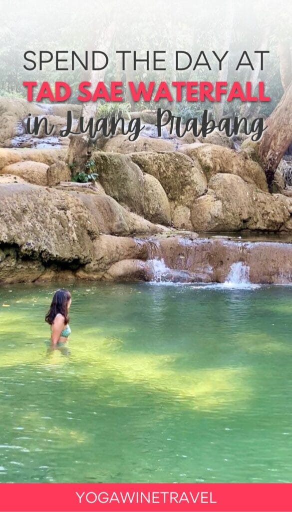 Woman swimming in pool at Tad Sae Waterfall in Luang Prabang in Laos