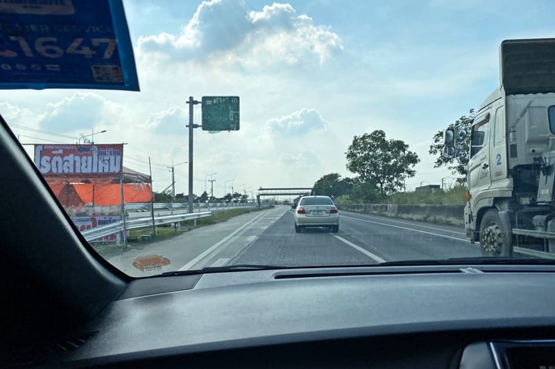 Driving on freeway between Bangkok and Khao Yai in Thailand