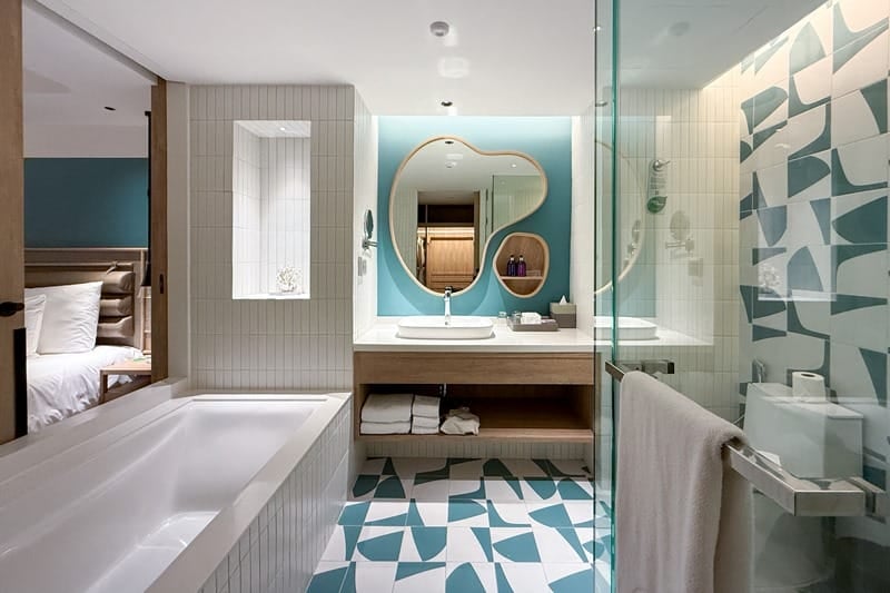 Bathroom at Premium Deluxe Pool View room in Tropicale Wing of Centara Karon Resort in Phuket Thailand