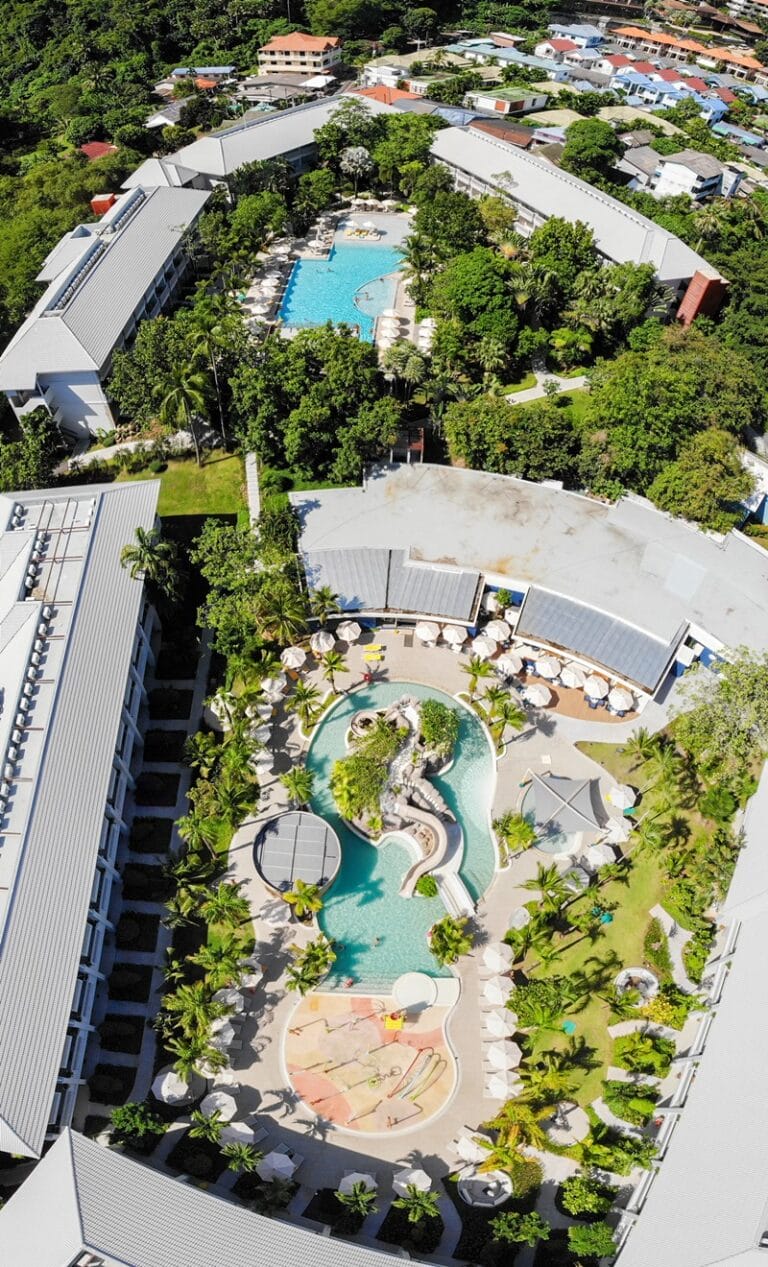Drone photo of pools at Centara Karon Resort in Phuket Thailand