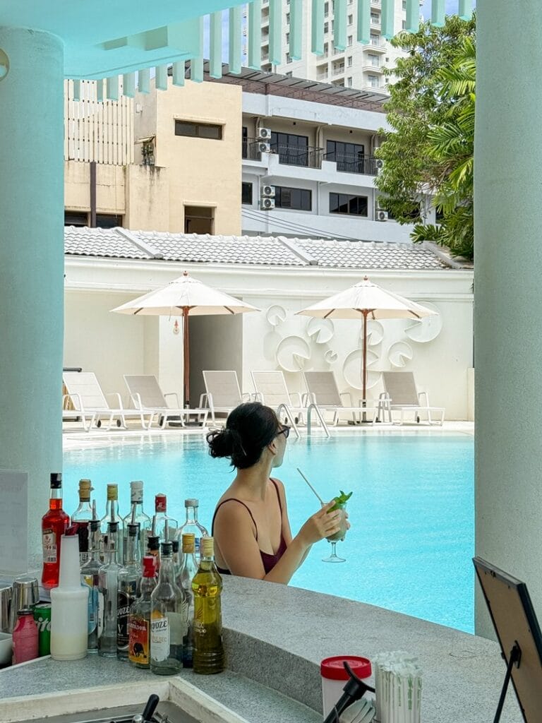 Sitting at pool bar at Centara Karon Resort in Phuket Thailand