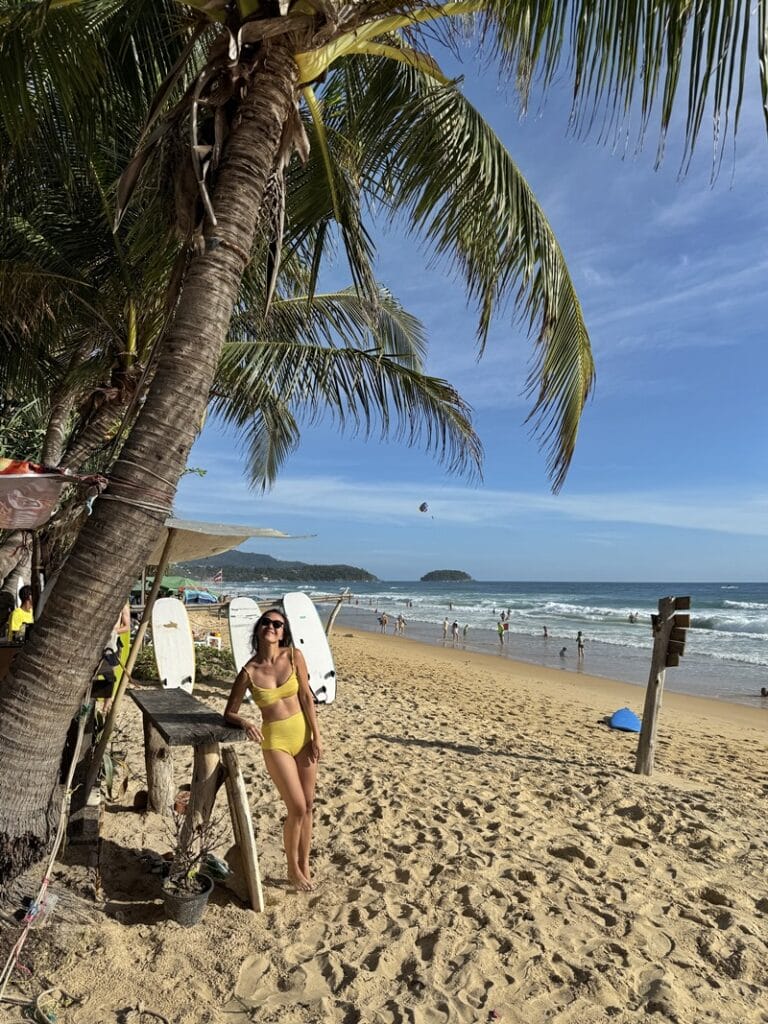 Standing on Karon Beach in southern Phuket Thailand