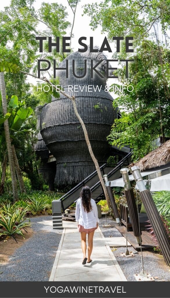 Woman walking towards the Nest treatment room at Coqoon Spa in The Slate Phuket with text overlay