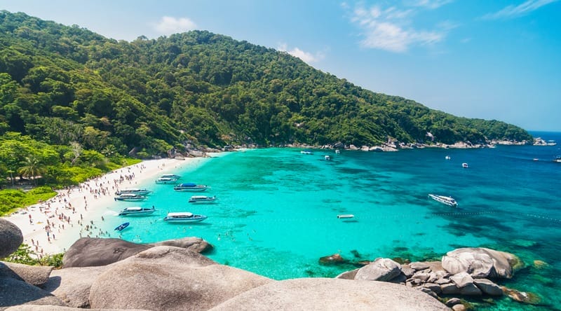 Tourist boats in a bay on Similan islands, Thailand