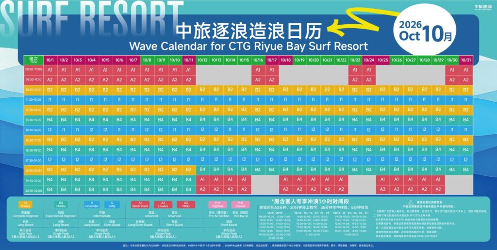 Hainan Riyue Bay Surf Resort in China October 2026 wave pool calendar