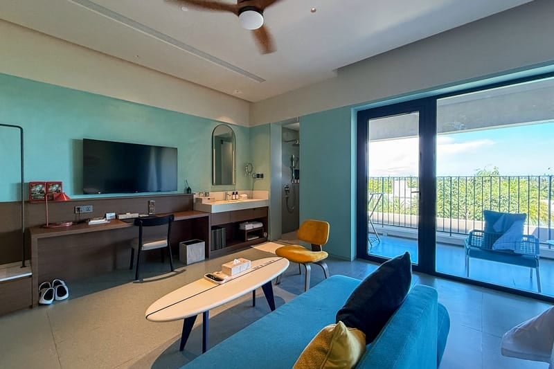 Hotel room at Uechao Hotel at Riyue Bay Surf Resort in Hainan China