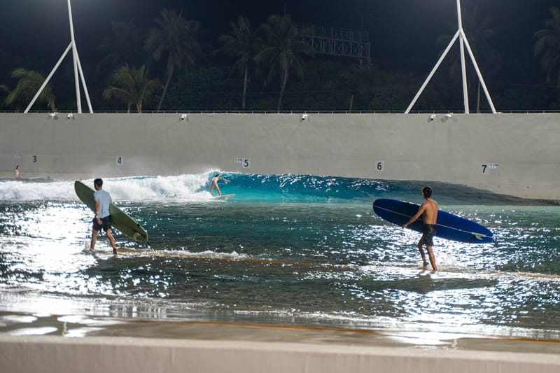 Night surfing at Hainan Sanya wave pool in China