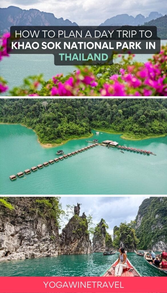 Collage of photos from Khao Sok National Park in Thailand with text overlay