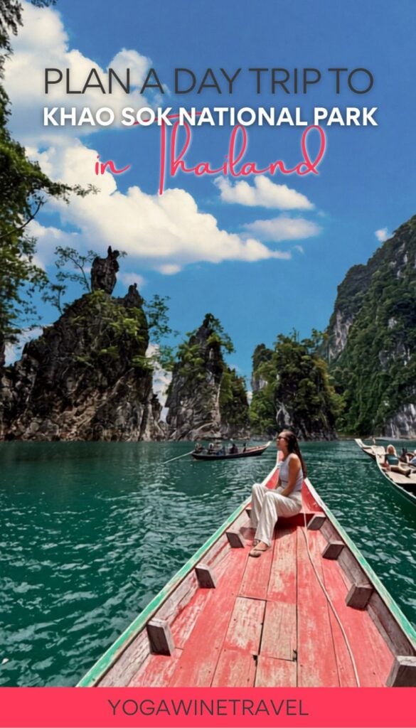 Woman sitting on longtail boat on Cheow Lan Lake in Kao Sok National Park in Thailand
