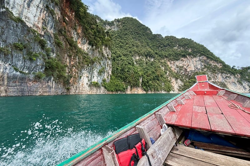 Longtail boat on Cheow Lan Lake in Khao Sok National Park in Thailand 2