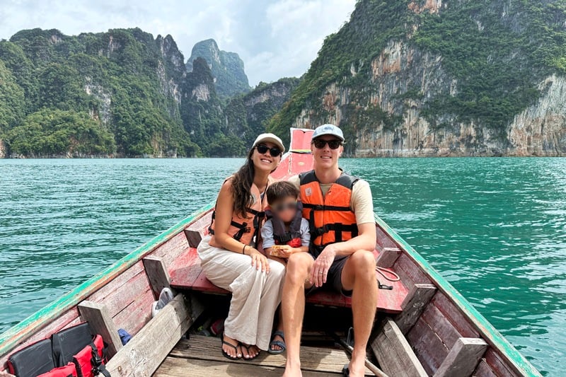 Longtail boat on Cheow Lan Lake in Khao Sok National Park in Thailand