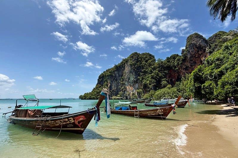 Longtail boats in Railay East in Krabi Thailand