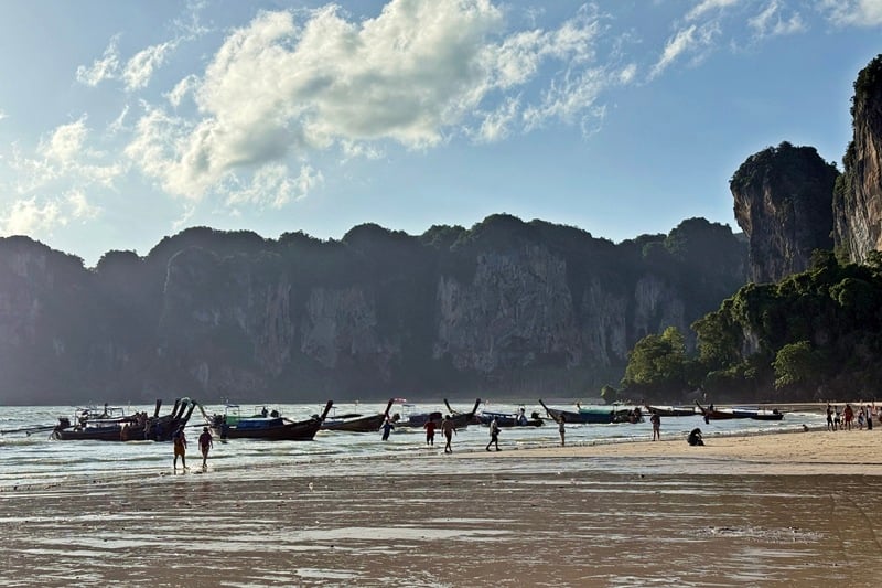Longtail boats on Railay West Beach in Thailand