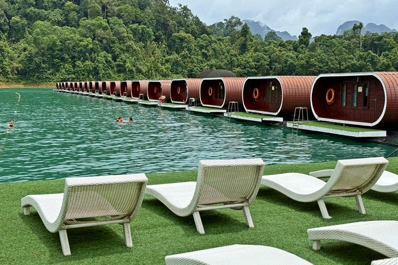 Phutawan floating bungalows on Khao Sok National Park in Thailand