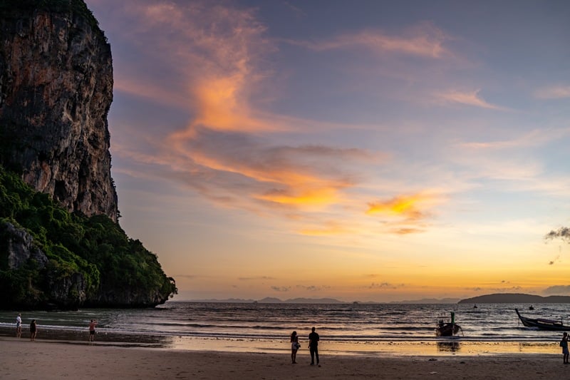 Sunset at Railay West Beach in Railay Krabi Thailand