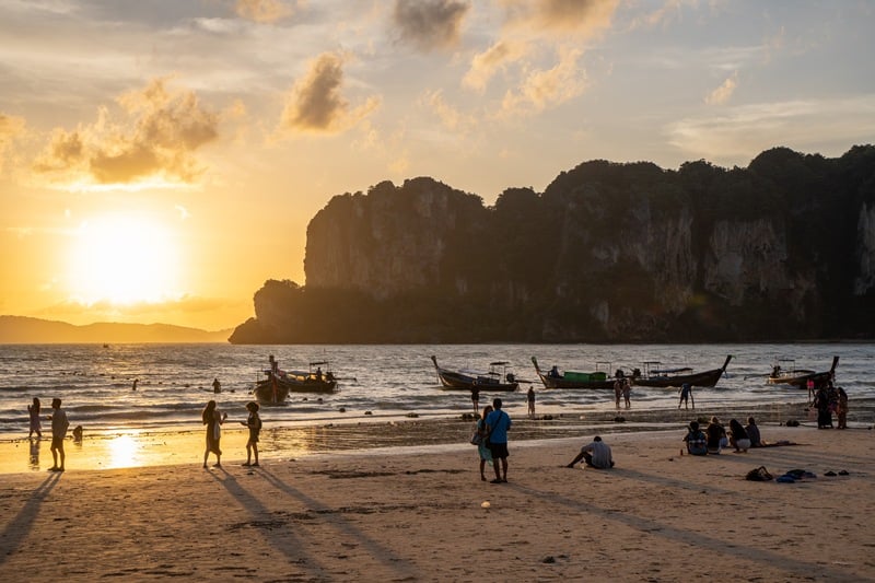 Sunset at Railay West Beach in Railay Krabi Thailand